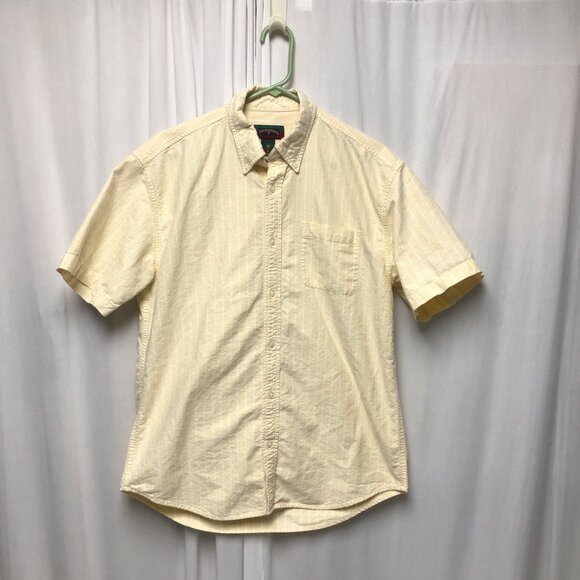 Saddlebred Shirt Mens Size Medium Button Down Yellow Striped Cotton Short Sleeve - Picture 1 of 5
